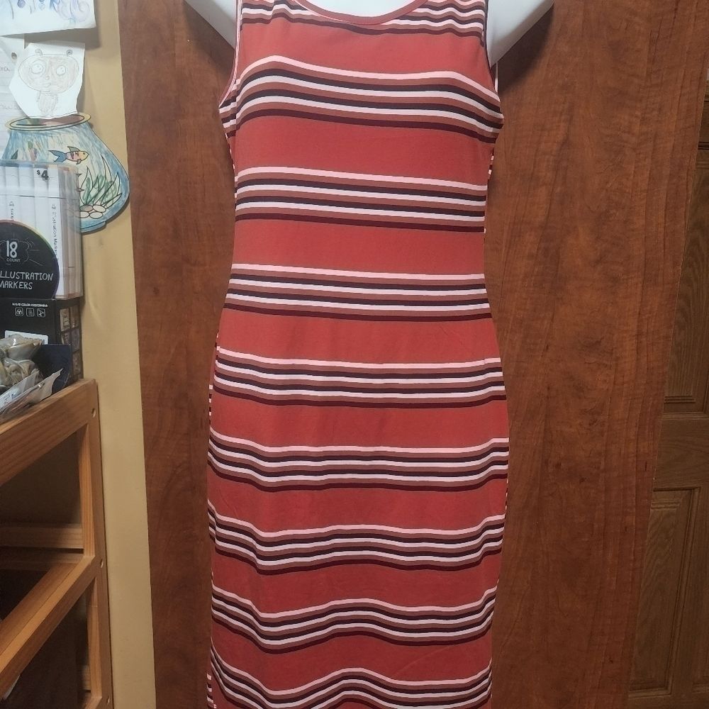 Absolutely It Women’s Striped Dress Scoop Neck Sleeveless Red Black XL